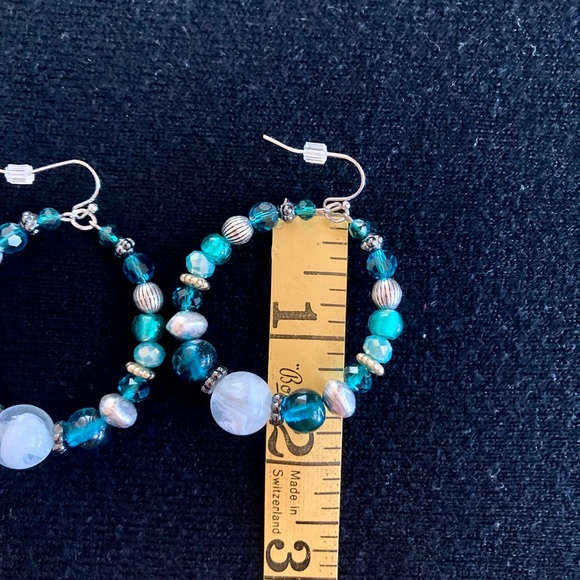 Beautiful turquoise crystal hoop earrings. Excellent condition. - Picture 3 of 4